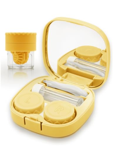 Vastsoon Contact Lens Case with Cleaner Washer Travel Size Cute Colored Contact Lenses Applicator Removal Tool Kit with Mirror Solution Bottle for Daily Outdoor (Yellow)
