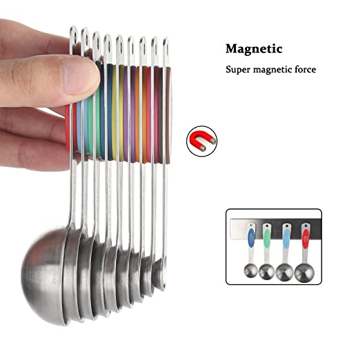 Magnetic Measuring Spoons Set Of 9 Stainless Steel Stackable Measuring Spoons Heavy Duty Nesting Teaspoons Tablespoons For Measuring Dry And Liquid Ingredients #TOP5