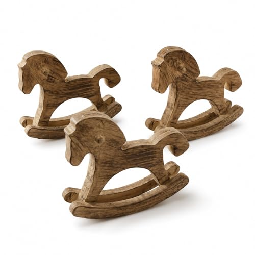 Cheval à bascule vintage en bois sculpté fait main pour décoration rétro de table