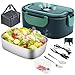 Gentre Lunch Box Scaldavivande Elettrico Portatile 4 in 1 per Auto Camion e Ufficio 12V/24V/110V/220V 1.5L 60W Porta Pranzo in Acciaio Inox, Scomparti, Forchetta Cucchiaio e Borsa Per il Trasporto