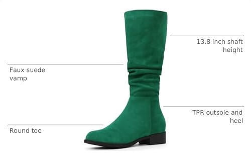Allegra K Allegra K Women's Slouch Round Toe Low Heel Boots Green Knee High Boots 8 M US