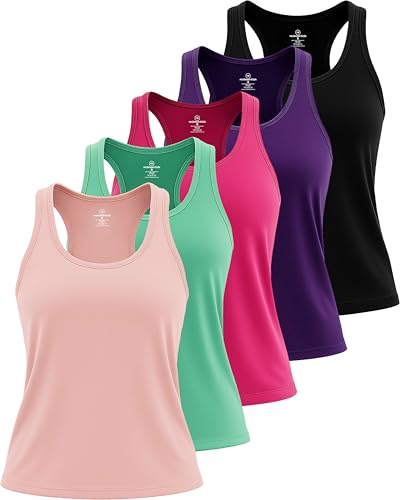 Image of Real Essentials 5-Pack Women's Racerback Tank Top Dry-Fit Athletic Performance Yoga Activewear (Available in Plus Size)
