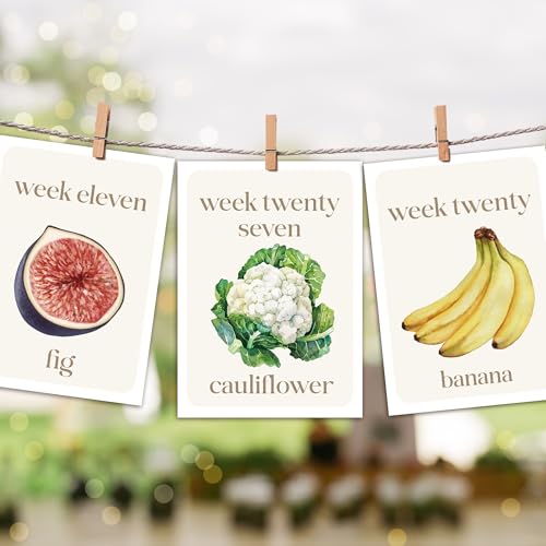 HandEasy 76 Pcs Locally Grown Baby Shower Decorations-36 Pcs Pregnancy Milestone Cards,Locally Grown Farmers Market Themed Party Decorations, Fruits And Vegetables To Track Baby Growth, Weekly Baby Size Cards For Pregnancy Announcement Photos 36 Pcs