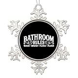 Merry Christmas Ornaments,Bathroom Rules Wash Brush Floss Flush Christmas Ornament Metal Snowflake for Christmas Tree Decoration Pendant Bauble Keepsake Winter Memorial New Year