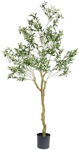 Nafresh Tall Faux Olive Tree，7ft（84in） Realistic Potted Silk Artificial Olive Tree， Fake Olive Trees Indoor with Green Leaves and Big Fruits for Home Office Living Room Bedroom Stairs Foyer Decor.