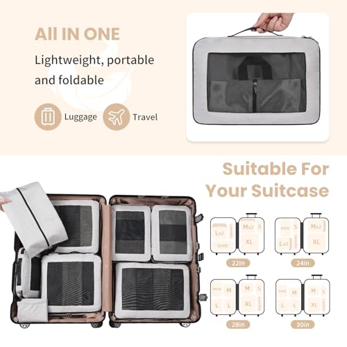 Prezon Compression Packing Cubes for Travel, Lightweight Vacation Travel Essentials, Travel Accessories for Suitcase Organizer Bags Set, Durable Luggage Organizer, 8 set, squre mesh, Ivory by prezon - Image 7