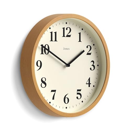 Image of Jones Clocks® Lodge wall clock | Small modern clock | 25cm | Medium faux wood | Classic contemporary style for kitchen, living room or office