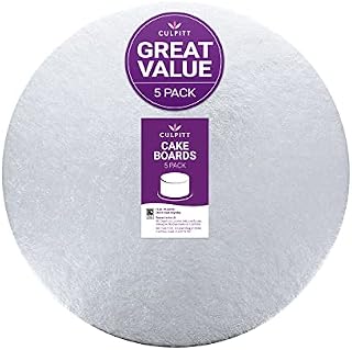 Culpitt Cut Edge Round Card, 10" Round Cake Cards, Silver Cake Boards, 1.8mm Thick, 5 Pack - 10 Inch (254mm) CSR10AMZ5