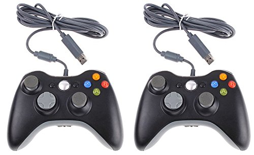 2 x Kabalo Black Wired Controller for Xbox 360 Console & Windows PC - suitable for Xbox 360 and Windows 2000/ME/XP/Vista/7/8