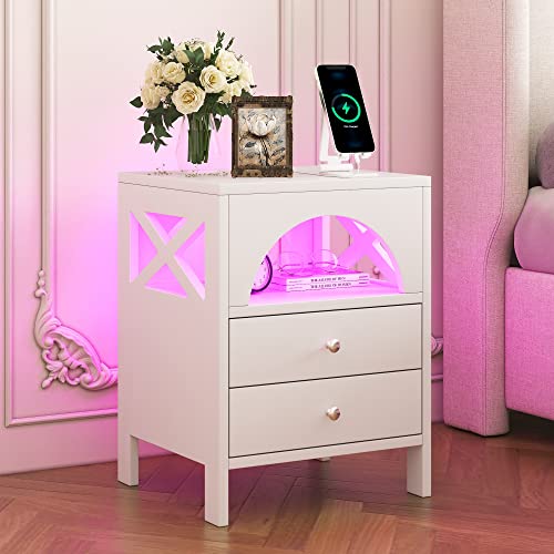 Spoflyinn NIGHTSTAND With Led Lights Usb Charging Ports Bedside Table thumb #1