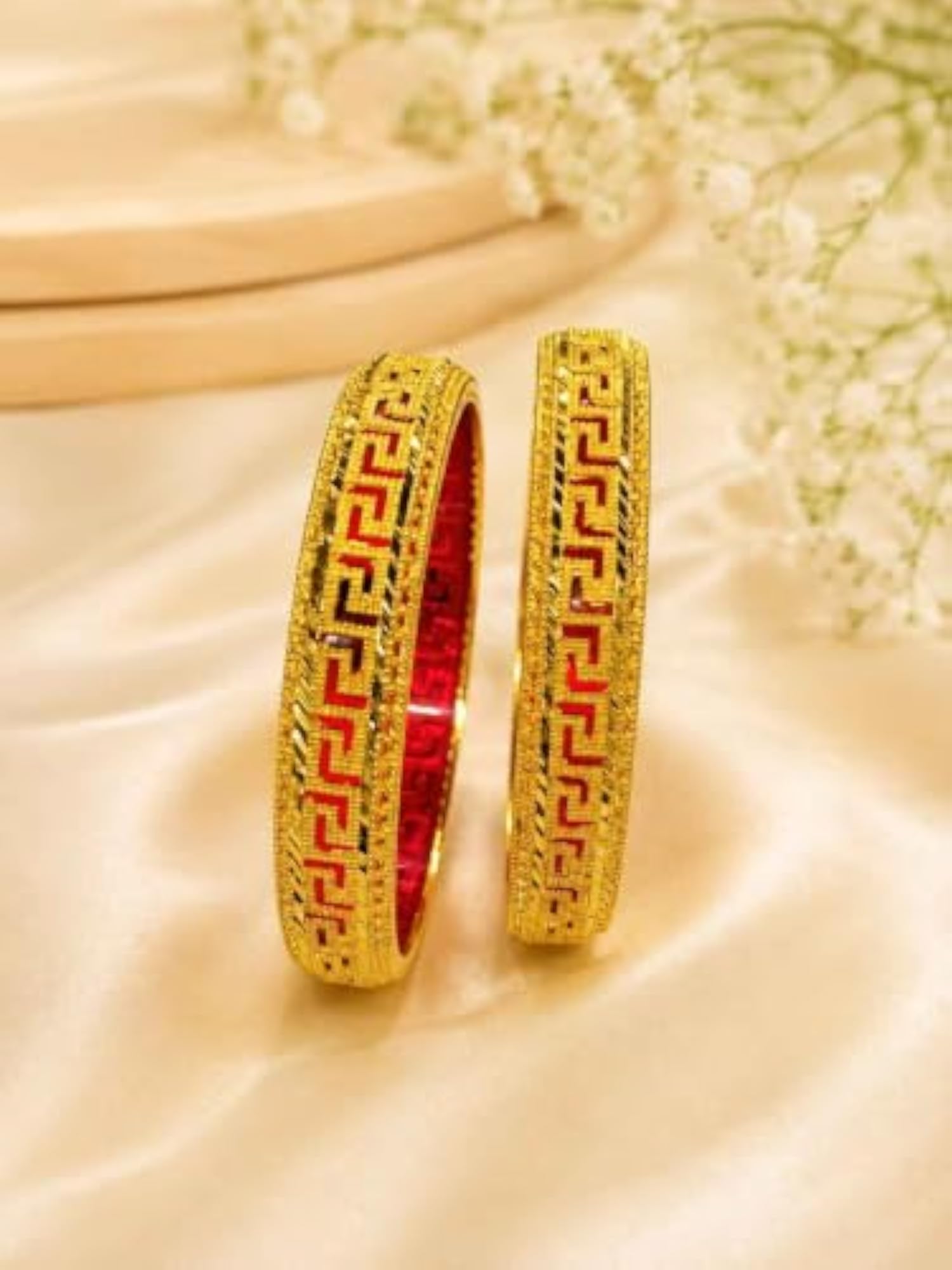 Set of 2 Women's Gold Plated Bangles, Elegant Design