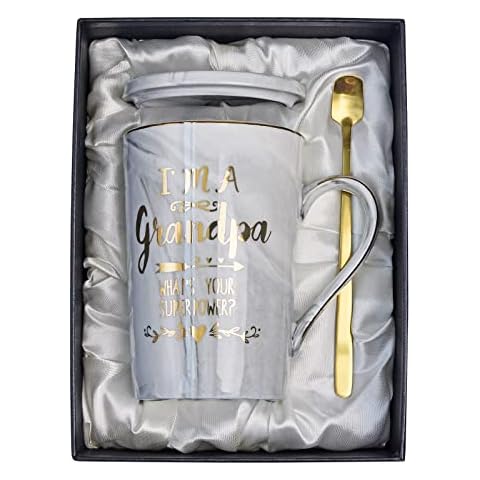 Doublewhale Grandpa Gifts - Grandpa Christmas Coffee Mug Gifts - Grandpa Birthday Gifts - Best Gifts for Grandfather, New Grandpa from Grandchildren Granddaughter - Ceramic Marble Coffee Mug 14Oz Grey Cover