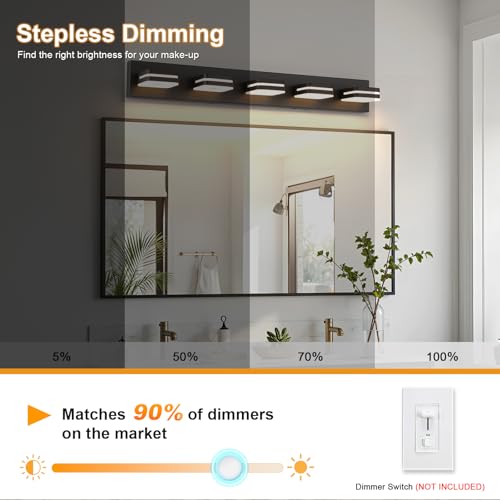 7Degobii Modern Bathroom Vanity Light Fixture, 34" 5-Light Dimmable LED Wall Sconce Over Mirror, Matte Black Acrylic Vanity Lights for Bathroom, 5CCT Adjustable, Indoor Use — view 6