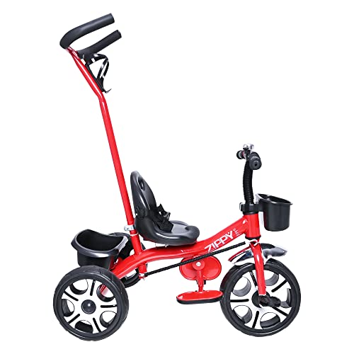 Zippy Toys Triciclo Infantil Com Apoiador, Feito de Plástico e Aço Carbono. Possui Apoiador Removíve