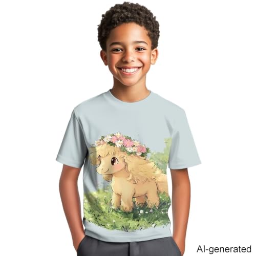 Image of Novelty 3D Graphic T Shirts for Kids Crew Neck Funny Animal Print Short Sleeve Girls Tshirts 3-16 Years