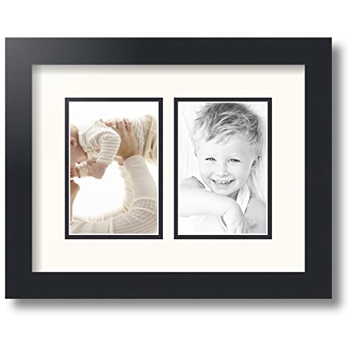 ArtToFrames Collage Photo Frame Double Mat with 2-4x6 inch Openings with Black Frame and White Top Mat