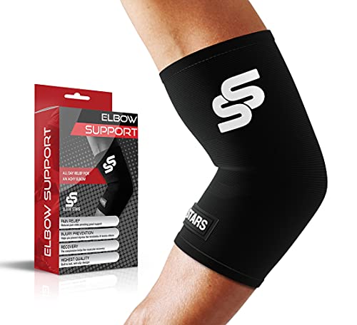 Sleeve Stars Tennis Elbow Brace for Tendonitis, Elbow Protector Wrap and Arm Pain Relief Sleeve for Support - Compression Elbow Lifting Sleeves for Women & Men Medium