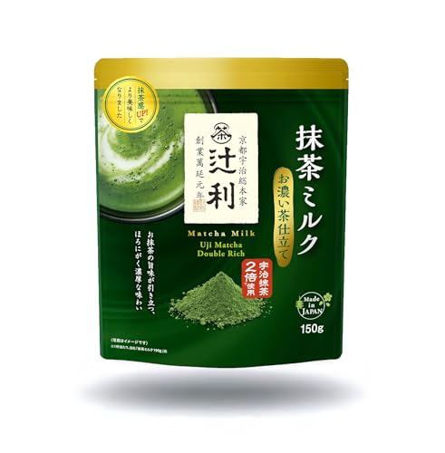 Matcha Milk Uji Double Rich Latte by Tsujiri, 150g Resealable Bag Made in Kyoto Japan