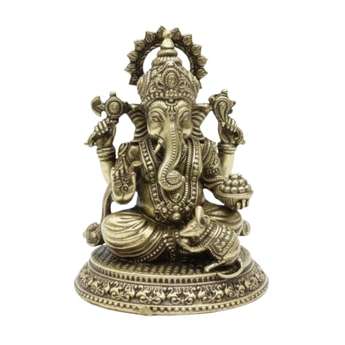 Image of eCraftIndia Golden Brass Lord Ganesha Idol for Home Living Room Office