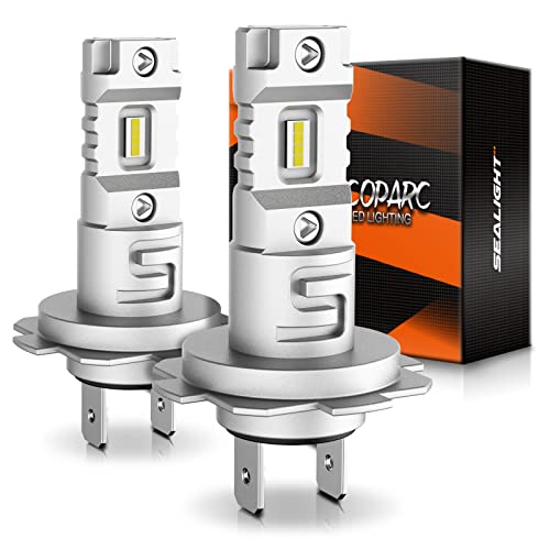 SEALIGHT Ampoules de Phare LED H7 - Taille 1: 1 Puces CSP Leaders de L'industrie 6500K Super Bright Kit de Conversion Tout-en-Un pour Remplacement D'ampoule de Voiture - Lot de 2(S5A-H7)