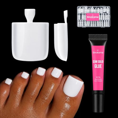 White Press on Toenails with Semi Solid Nail Glue SINOKAME 150 Pcs White Toe Nail Press on Square Fake Toenails Acrylic Toe Nail Tips Glue on Toenails in 15 Sizes No UV Light Needed