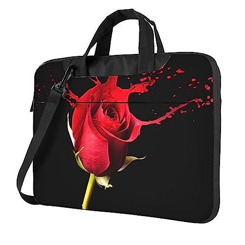 Sacoche PC 13 pouces antichoc bandoulière imprimé rose rouge protectrice noire