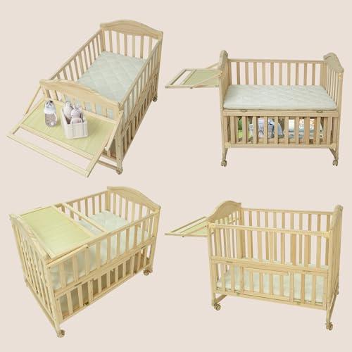 Flwrgirl Portable Mini Baby Crib - Cunas para Bebes with Changing Shelf and Mattress Included,2025 Wheeled Wood Baby Bassinet,Bassinet Bedside Co Sleeper for Small Room,Unpainted
