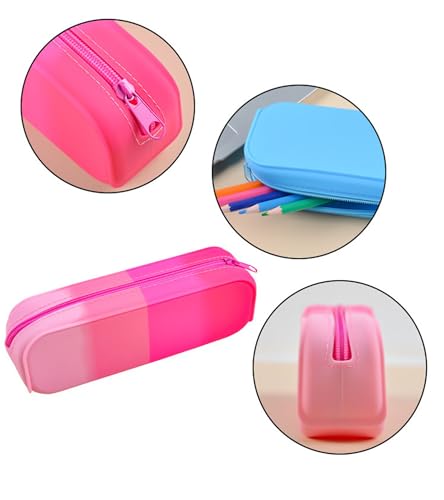 Image of YYaaloa Pink Silicone Pouch, Waterproof Aesthetic Pencil Case & Makeup Bag