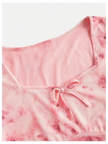 Verdusa Girl's Floral Mesh Boho Dresses Long Sleeve Ruched A Line Flowy Dress Spring Fall Clothes3