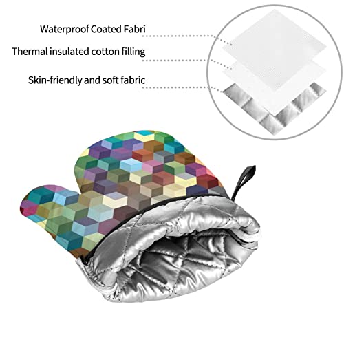 Abstract Color Cubes Purple Oven Mitts And Pot Holders Sets Of 4 Heat Resistant Oven Gloves And Potholder For Kitchen Bbq Cooking Baking #TOP6