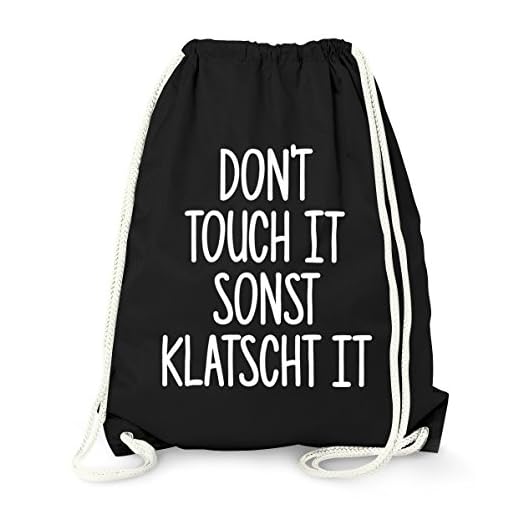 MoonWorks Turnbeutel mit Spruch, Don`t Touch it sonst klatscht it, Beutel Tasche Sportbeutel Gymbag schwarz Unisize