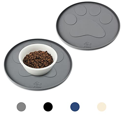 Ptlom Grey Silicone Pet Feeding Mats For Food And Water, Foldable Pet Placemat Non-Slip Waterproof Mats For Small And Medium Cats And Dogs, Raised Edge Prevents Residue From Spilling Onto The Floor #TOP5