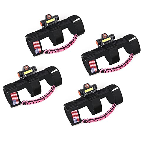 sukemichi 4X Roll Bar Grab Handles with Light for Jeep Wrangler CJ YJ TJ JK JL Jeep Gladiator JT, Removable USB Rechargeable Car Interior Dome Light - Upgrade Metal Buckle, Pink