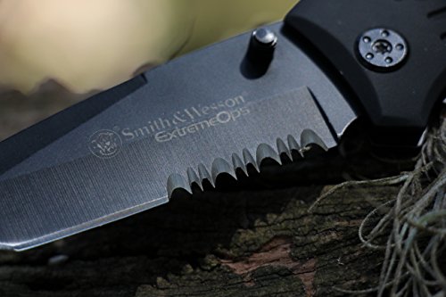 smith amp wesson swfr2s 8in high carbon ss folding knife with 33in tanto point serrated blade and aluminum handle for outdoor tactical survival and edc