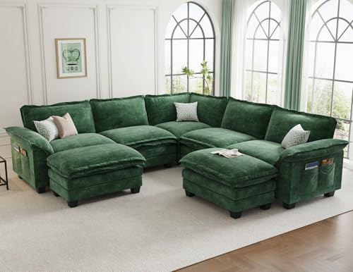KKL Large V-Shaped Sectional Sofa with Ottoman