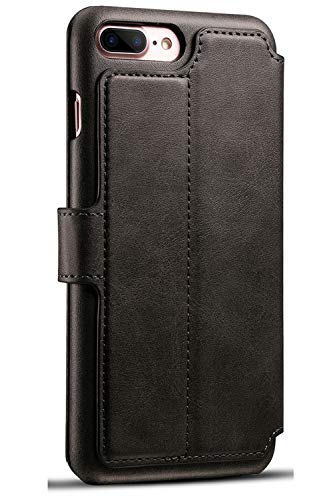 iPhone 7 Plus Wallet Case, iPhone 8 Plus 5.5" Case, XRPow Lightweight Folio Flip Leather Wallet Case [Slim Fit] Vintage Credit Card Slots Case Cover with Stand Function (Black)