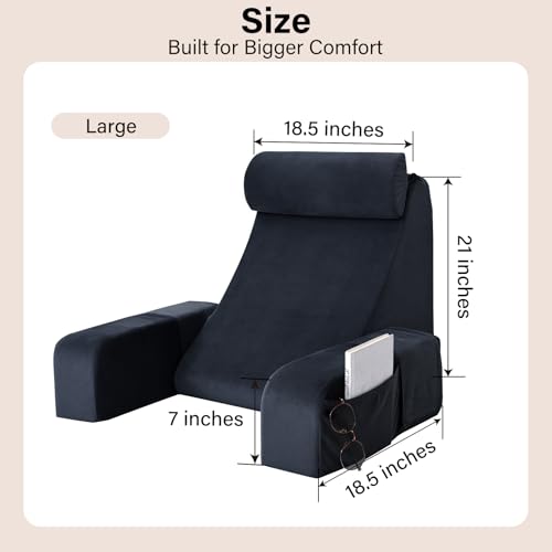 ENITYA Reading Pillow for Sitting in Bed Adult, 21" Large Back Pillow for Sitting up, Bed Rest Pillows for Reclining/Watching TV/Reading/Gaming/Resting in Couch or Floor, Black