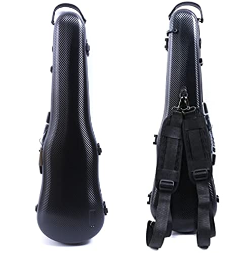 Vetimobato Violin Case for 4/4 & 3/4 Size – Carbon Fiber Hard Shell Fiddle Case with Adjustable Magic Fastener, 2 Bow Holder Lightweight & Protective Travel Violin Box for Student & Adults (Black)