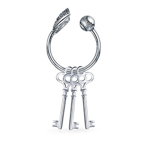 Sports Fan Baseball Catchers Mitt Keychain Horseshoe Type Key Ring Holder For Men Teens Women .925 Sterling Silver Twist Ball Closure #TOP1