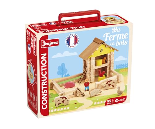 Jeujura – Ma Ferme en Bois – 95 pièces - Jeu de Construction dans sa Valise en Carton - A...