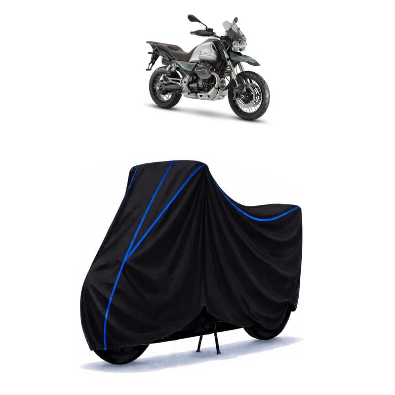 Image of V85 TT Bike Cover Water Resistant Universal Motorcycle Rain | Heavy Duty UV Protection, Dust, Scratch Indoor Outdoor All Weather with Black Blue Piping Elastic