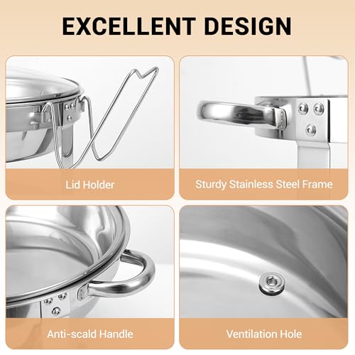 LinTimes Chafing Dish for Buffet Set of 2, 5QT Stainless Steel Round Chafing Dishes for Buffet with Visible Glass Lid and Holder, Buffet Servers and Warmers for Parties, Wedding, Catering, Silver by LinTimes - Used condition - Image 2