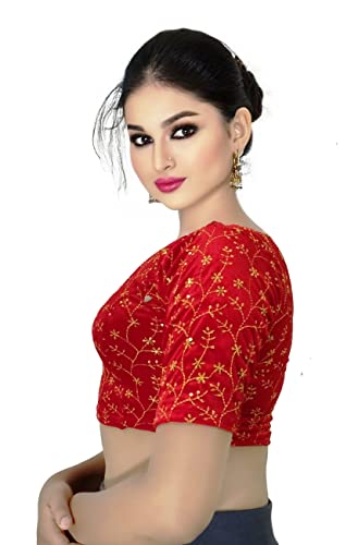 Image of PU Fashion Stylish Golden Embroidery Work Readymade Stretchable Velvet Blouse - Soft Breathable Fabric, Saree Blouse for Women