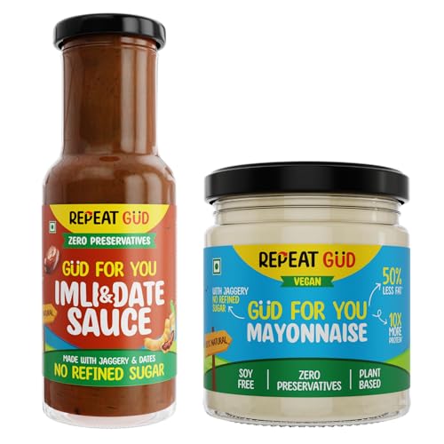 Image of REPEAT GUD Healthy Sauces (Mayonnaise, Imili & Date Sauce) | No Refined Sugar, Made With Jaggery | No preservatives | GUD For Kids | 100% Natural Ingredients & Chemical free (Pack of 2)