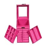 KLOUD City Hot Pink Three-Layer Jewelry Box Organizer Display Storage case with Mirror
