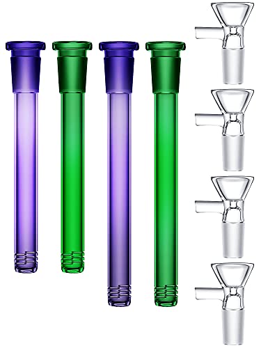 4 Pieces Glass Tube Adapters Scientific Glass Stem Clear Scientific Tube Adapters with 4 Pieces Transparent Glass Funnels for Science and Lab Experiments (Dark Green, Purple,3.5 Inch, 4.4 Inch)