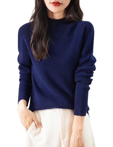 Image of Chanyarn Women's 100% Merino Wool Seamless Sweater Mock Neck First-Line Ready to Wear Long Sleeve Ribbed Knit Pullover