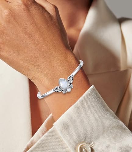 Genuine Moonstone Boho Bracelet, Sterling Silver Real Gemstone Healing Adjustable Bangle Jewelry for Women, 6.5''-7.5''3