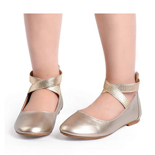 Nova Utopia Toddler Little Girls Dress Ballet Elastic Ankle Strap Flat Shoes,Nf Utopia Girl Nfgf316 Gold 3 #TOP6