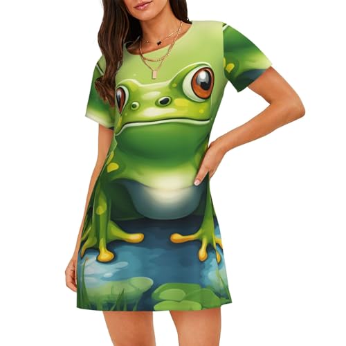 Chemise de nuit légère motif grenouille dessin animé stretch et douce